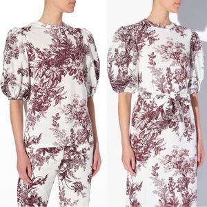 ERDEM Theodora 100% Cotton Puff Sleeve Floral Short Sleeve T-Shirt